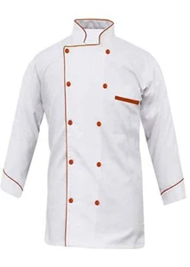 Men's Long Sleeve Chef Coat Double Breasted Kitchen Cooking Work Jacket Uniform - Picture 1 of 12