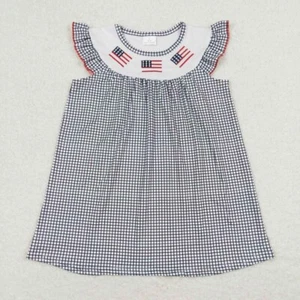 Patriotic Sibling  Toddler Wear July 4th Flags Black Gingham Outfit and Romper - Picture 1 of 5