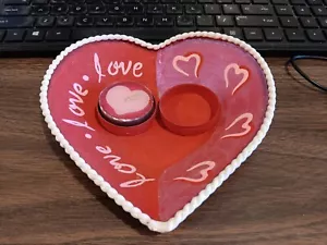 VALENTINE'S DAY PINK HEART SHAPE LOVE CANDLE HOLDER DECOR, 6" x 6" - Picture 1 of 4