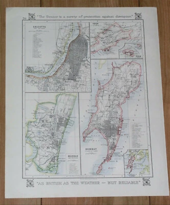 1921 MAP OF MUMBAI BOMBAY MADRAS CALCUTTA HONG KONG CYPRUS JERUSALEM BEIJING  - Image 1 of 4