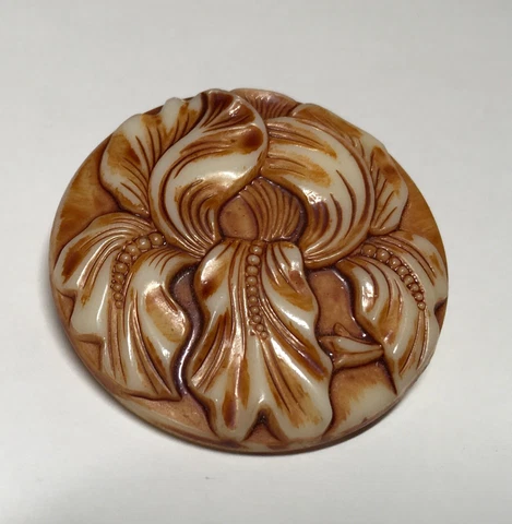 Vintage Japanese Button Iris Brown Leaves Ceramic Half Shank Deep Details Cover