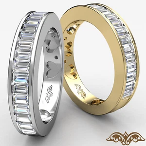Anillo banda corazón media boda diamante baguette canal para mujer oro blanco 14k 1 quilate - Imagen 1 de 7
