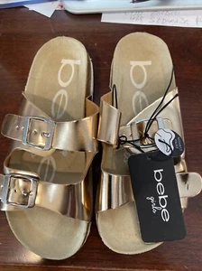 BeBe Girls Rose Gold Arizonia Sandals Girls Sz 2 NWT Reg $40 - Picture 1 of 4