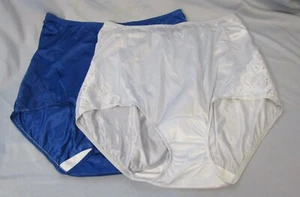 Shadowline 100% Shiny Nylon and Lace Brief Panty 2pr NWOT Size 7 Blue and Silver - Picture 1 of 11