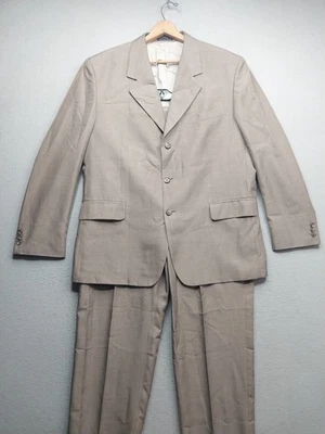 VTG Gianni Valente Collection Suit Mens 46R 40×33 Pants Tan Brown Polyester - Image 1 of 4