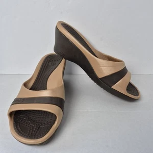 Crocs Women's Size 10 Sassari Band Bronze Brown Wedge Slide Slip On Sandals - Picture 1 of 9