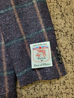 $1198 New BYRON Wool SILK Linen Sport Coat KENSINGTON Men's 44 R Purple CHECK - Image 1 of 4