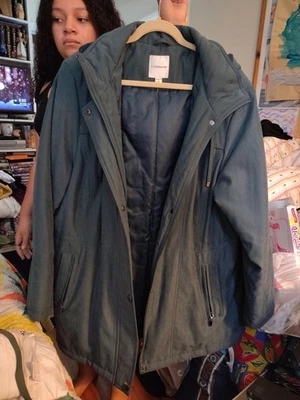 Abrigo de invierno Croft & Barrow para mujer 2X con capucha parka azul suave cremallera completa  Foto 1 de 4