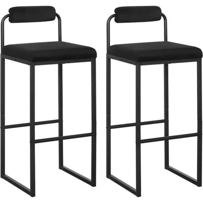 2x Barhocker Barstuhl mit Fußstütze aus Samt Metall schwarz hb343sz-2G5 - Bild 1 von 4