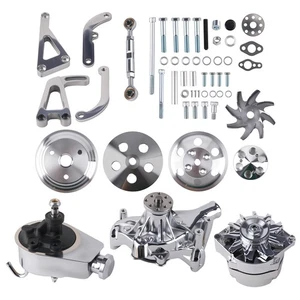 Small Block Accessory Drive Kit for Chevy Chevrolet w/ Long Water Pump Chrome - Picture 1 of 9