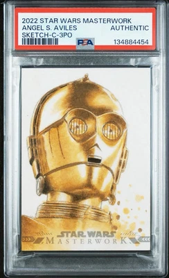 Tarjeta de boceto original 2022 Topps Star Wars Masterwork C-3PO Angel S. Avilés 1/1 Foto 1 de 2