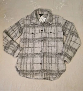 Banana Republic Plaid Shacket Jacket Oatmeal Gray 6 Pocket NEW TAGS Women's Med. - Picture 1 of 19