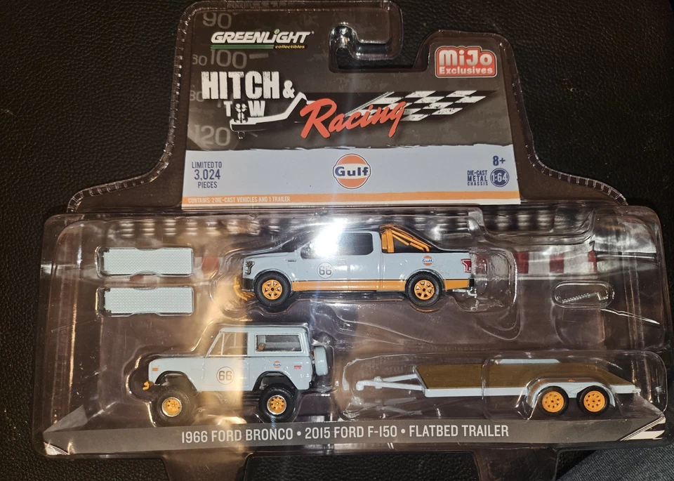 Greenlight Gulf Racing Hitch & Tow 2015 Ford  F-150 1966 Bronco Mijo Exclusive - Image 1 of 1