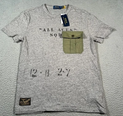 Camisa Polo Ralph Lauren Para Hombres Pequeña Gris Deportista Militar Ejército Campamento Entrenamiento Foto 1 de 4