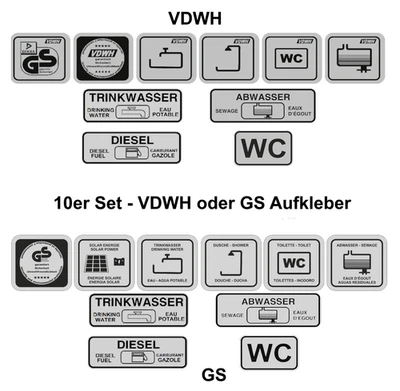 Juego de 10 pegatinas autocaravana / caravana VDWH o GS plata