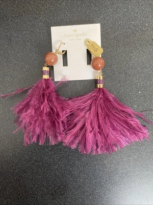 Pendientes Kate Spade Swing Time Piedra Dorada Pluma Púrpura Borla Grande Tono Dorado Foto 1 de 2