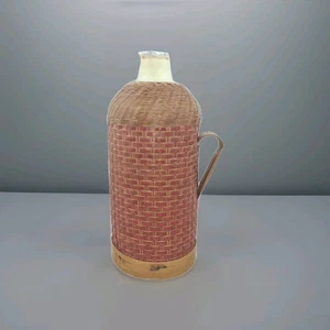 Vintage Ratan Vakuumflasche Korb Thermoskanne Kanne Krug - Picture 1 of 9