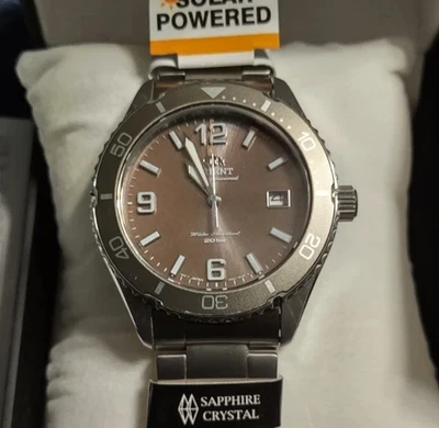 2025 Orient Sport Solar RA-WJ0004Y10B Brown Dial Sapphire Worn Once Stainless - Image 1 of 4