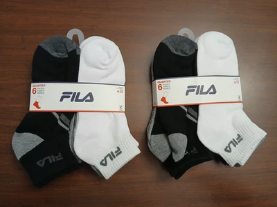 12 FILA MEN'S Low Cut Socks Shoe Size 6-12 Black White Gray 2 Packs 12 Pairs - Image 1 of 4