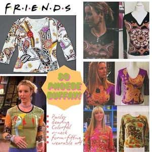 Alberto Makali V-Neck Shirt Phoebe Buffay Y2K Paisley Beaded Embellished Artsy M - Bild 1 von 6