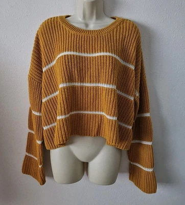 Charlotte Russe Chunky Knit XL Mustard Pullover Top Cropped Coastal Preppy Artsy - Image 1 of 4