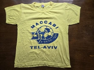 Vintage Maccabi Tel Aviv Sport Club Futbol Soccer T-shirt Youth L Israeli Yellow - Picture 1 of 5