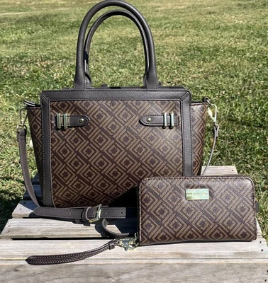 Bolso de mano Liz Claiborne bandolera para mujer marrón diamante billetera muñeca Foto 1 de 4