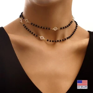 Moda Mujeres Collar de Cristal Retro Cuentas Geométricas Elegante Negro Colgante 1941 - Imagen 1 de 7