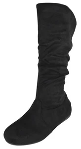 Forever Women Flat Heel Slouchy Mid-Calf Boots Side Zipper SELENA-23 Black Suede - Picture 1 of 4