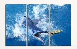 Multi Panel Druck Blau Marlin Fisch Meer Leinwand Wandbild Salzwasser Angler 5 Stück - Bild 1 von 12