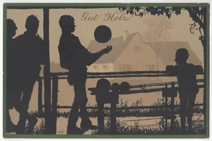 1910 Künstler signierte deutsche Silhouette der Männer Bowling - Vintage Postkarte - Bild 1 von 2