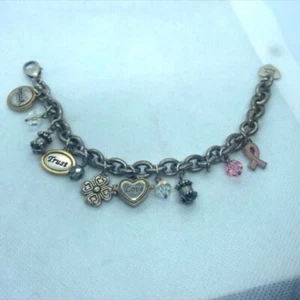 Brighton pink ribbon charm bracelet- Accept, Trust, Love- w/ 1 charm missing - Picture 1 of 10