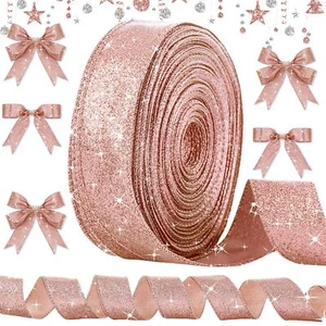 50 Yard Glitter Ribbons Wired Edge Ribbon 1.5 Inch Metallic Decorative Ribbon... - Picture 1 of 7