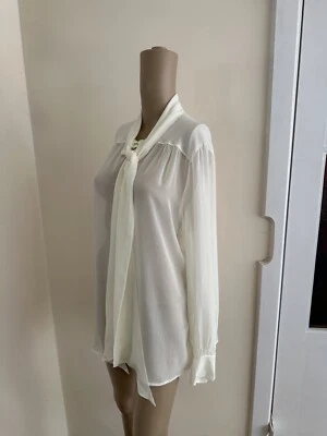 XL Pure Georgette Silk See - Through Ivory Womens Bow Tie Blouse RRP: £125 - Image 1 of 4