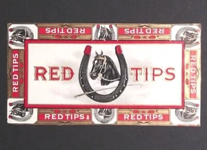 Etiqueta publicitaria de cigarro en relieve dorado puntas rojas tempranas recortada herradura de caballo - Imagen 1 de 3