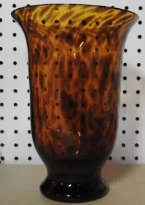 Tortoise Shell Flared Large Blown Glass Vase 10" - Picture 1 of 5