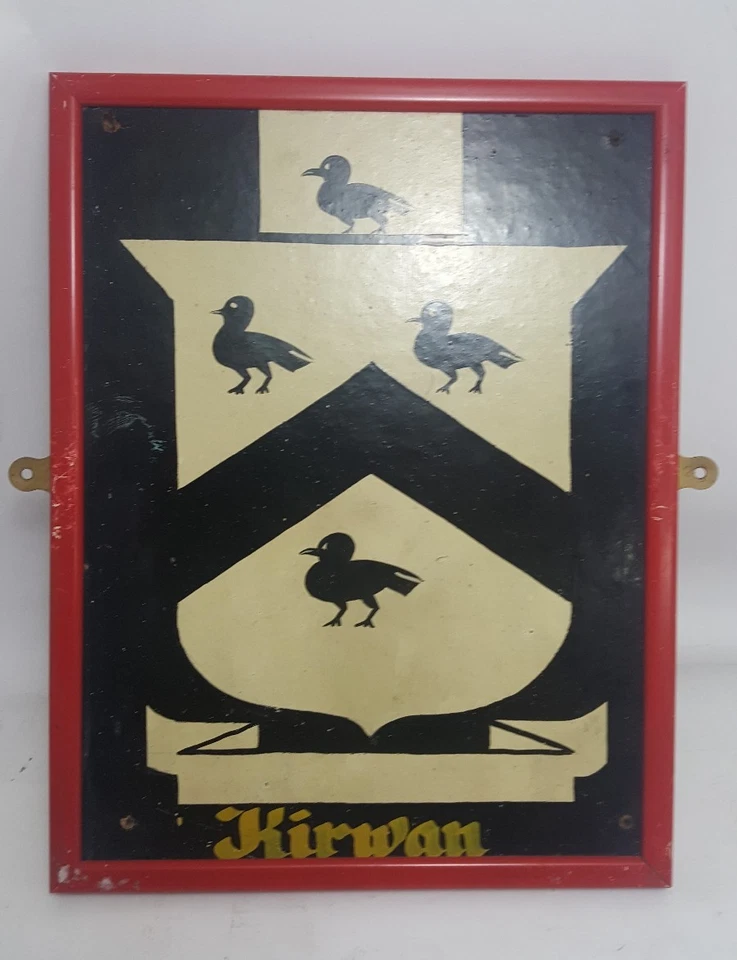 Vintage HAND PAINTED COAT OF ARMS KIRWAN Surname Latin Motto Heraldic Crest - Image 1 of 4