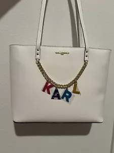 KARL LAGERFELD Paris White Tote Purse New With Tags All Original - Picture 1 of 7