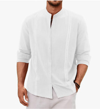 Mens Casual Linen Shirt Cotton Summer Shirt for Men Hawaiian Style Long Sleeve
