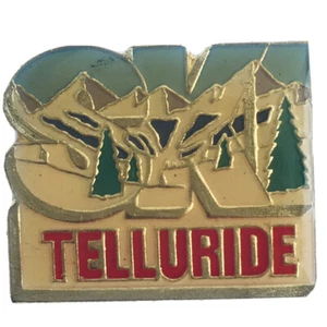 VINTAGE TELLURIDE COLORADO ENAMEL GOLD TONE SKI PIN SKIING BUM SNOWBOARD NEW NOS - Picture 1 of 2