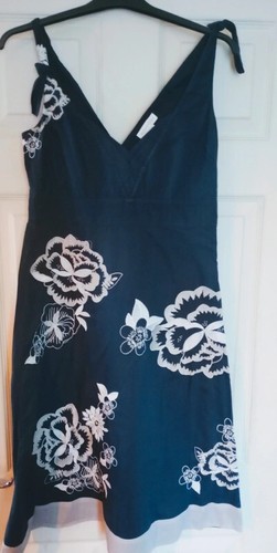 OFF WHITE Abito donna blu navy bianco sporco 100% cotone con spalline monsone taglia 8