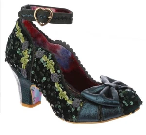 Ladies Irregular Choice Trellis Rose 50's Green Mid Heels Shoes  - Picture 1 of 3