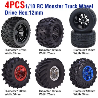 4x 12mm Hub Räder Reifen für 1/10 Monster Truck Off Road Traxxas Scx10 Buggy - Bild 1 von 4