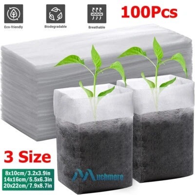100x Nonwoven Fabric Nursery Plant Grow Bags Biodegradable Seedling Starter Pot - Image 1 of 4