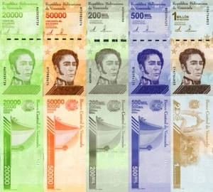 VENEZUELA - Lotto 5 banconote 20k/50k/200k/500k/1.000.000 Bolivares FDS - UNC - Imagen 1 de 1