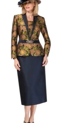 2-PC Giovanna Skirt Suit Size 24W  Color Navy/Gold - Image 1 of 2