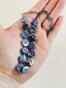 Blue Jasper Necklace Gemstone Collar Sterling Silver 925 Rare MOD Rare Boho 90s - Picture 1 of 10