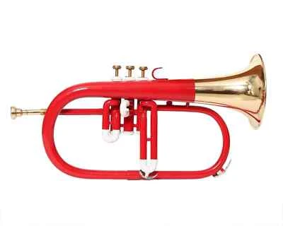WEEKEND SALE RED & GOLD 3 VALVE Bb/F FLUGEL HORN FREE HARD CASE+MOUTHPIECE - Image 1 of 4