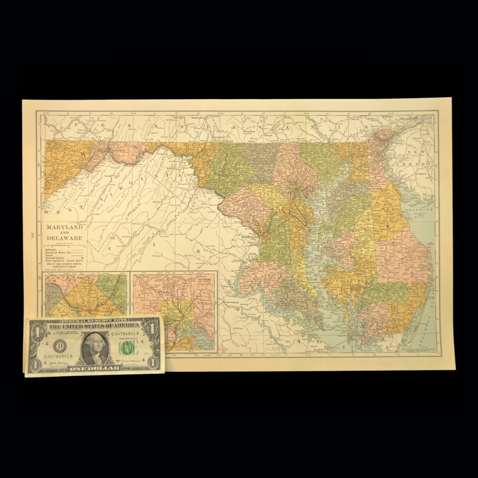 Mapa de ferrocarril de Maryland de colección MARYLAND original Baltimore Washington DC Foto 1 de 4