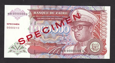 Zaire 1,000,000 Zaires  Specimen 1993 P-45s.   EF+ - Image 1 of 2